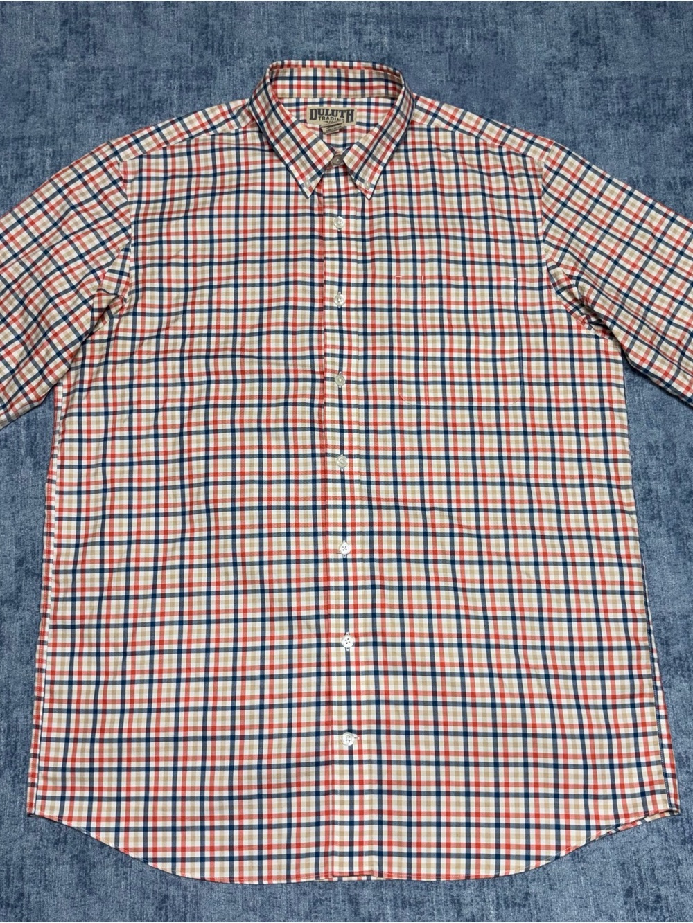 Duluth Trading Co Red & Blue Plaid Button-Down Shirt size L Tall